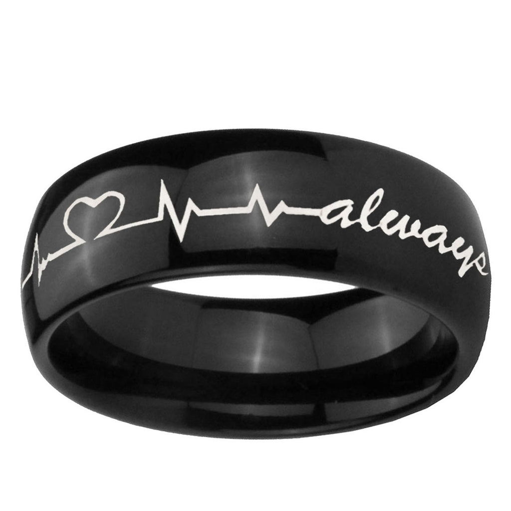 5mm Heart Beat forever Heart always Dome Black Tungsten Ring