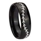 10mm-Baseball-Stitch-Dome-Black-Tungsten-Carbide-Mens-Ring-Engraved