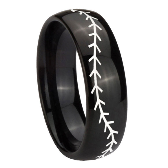 8mm-Baseball-Stitch-Dome-Black-Tungsten-Carbide-Mens-Ring-Engraved