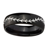 10mm-Baseball-Stitch-Dome-Black-Tungsten-Carbide-Mens-Ring-Engraved