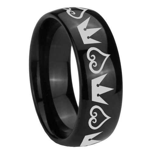 10mm Hearts and Crowns Dome Black Tungsten Carbide Mens Ring Personalized