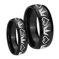 Hearts and Crowns Dome Black Tungsten Mens Set Ring