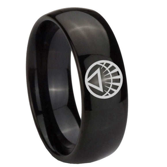 8mm White Lantern Dome Polish Black Tungsten Ring For Men