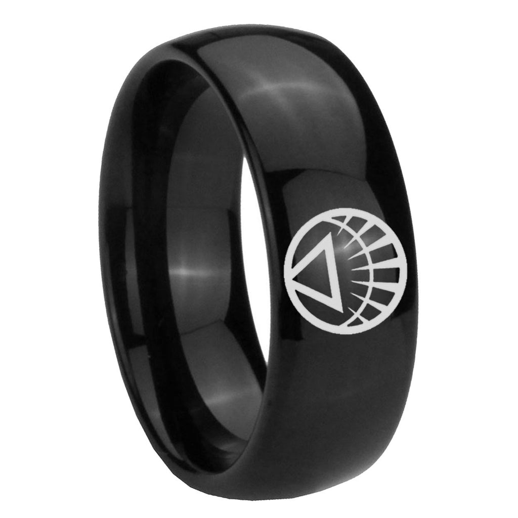8mm White Lantern Dome Polish Black Tungsten Ring For Men
