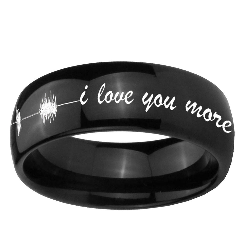 10mm Sound Wave, I love you more Dome Black Tungsten Ring