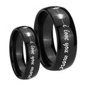 Sound Wave, I love you more Dome Black Tungsten Engagement Ring Set