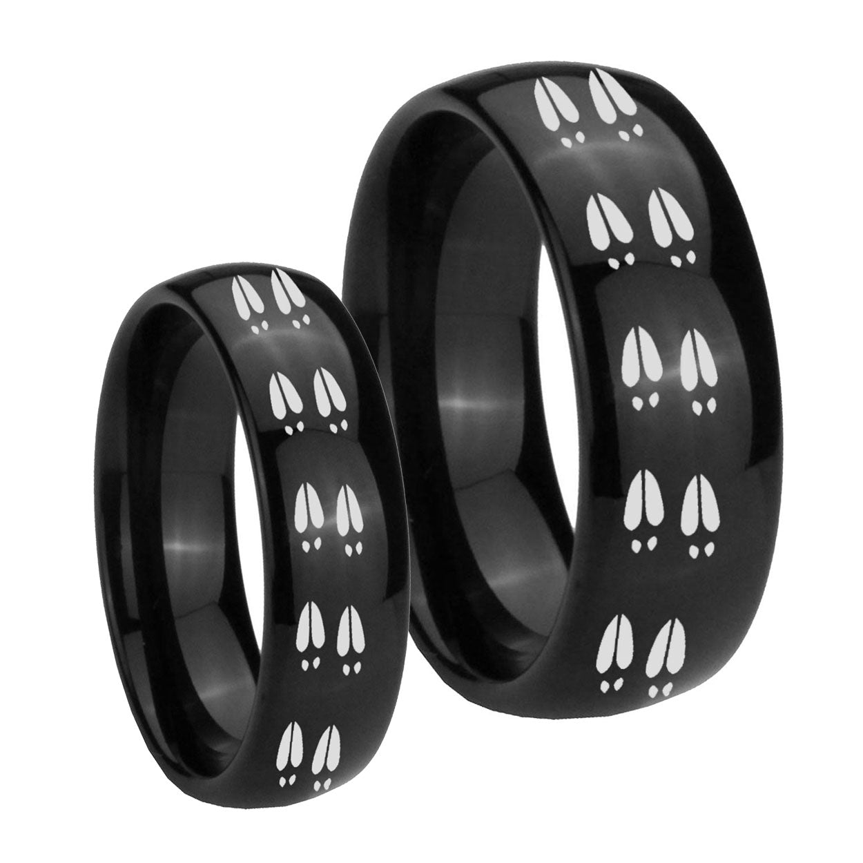 Deer Tracks Dome Black Tungsten Promise Ring Set