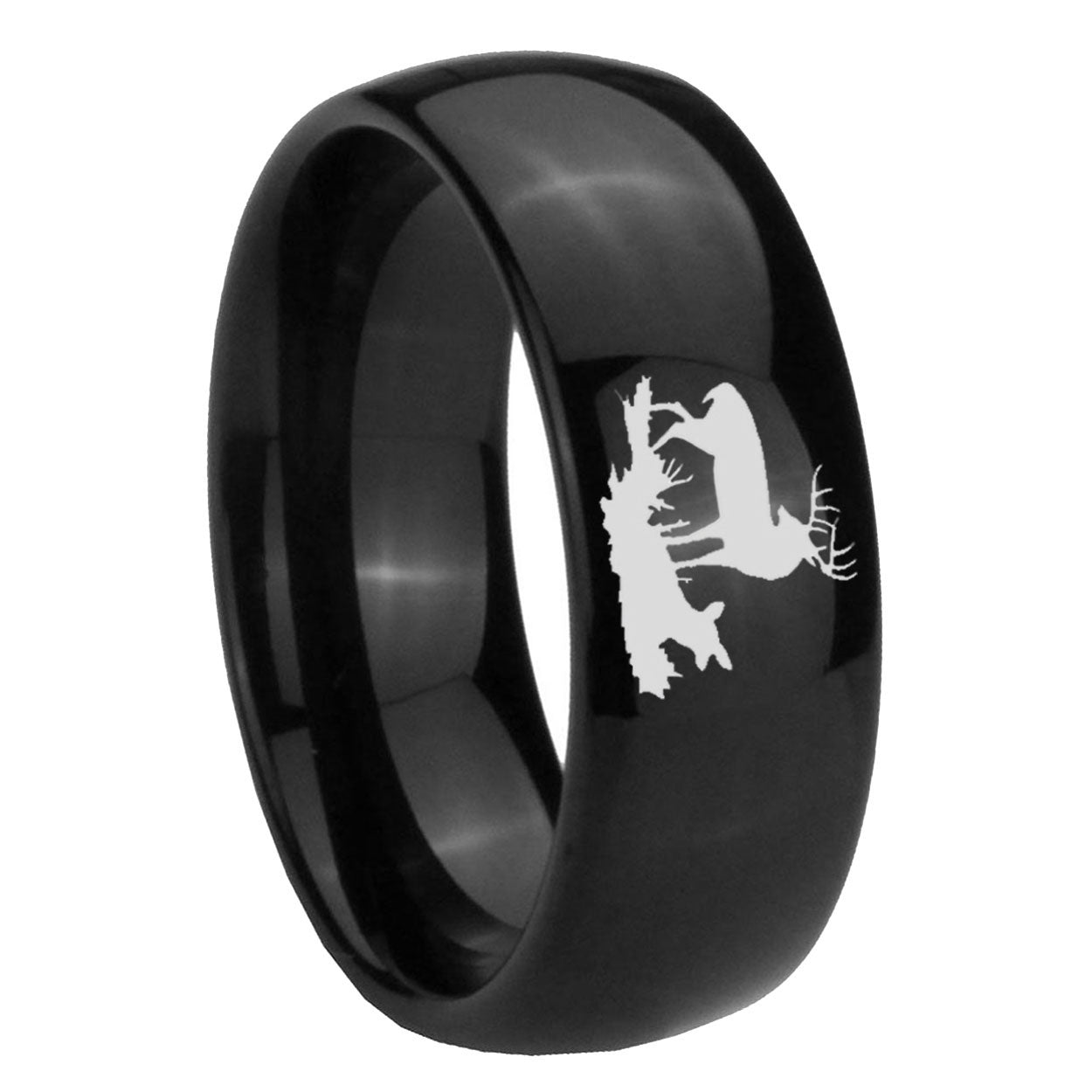 8mm Deer Hunting Dome Black Tungsten Wedding Band Mens