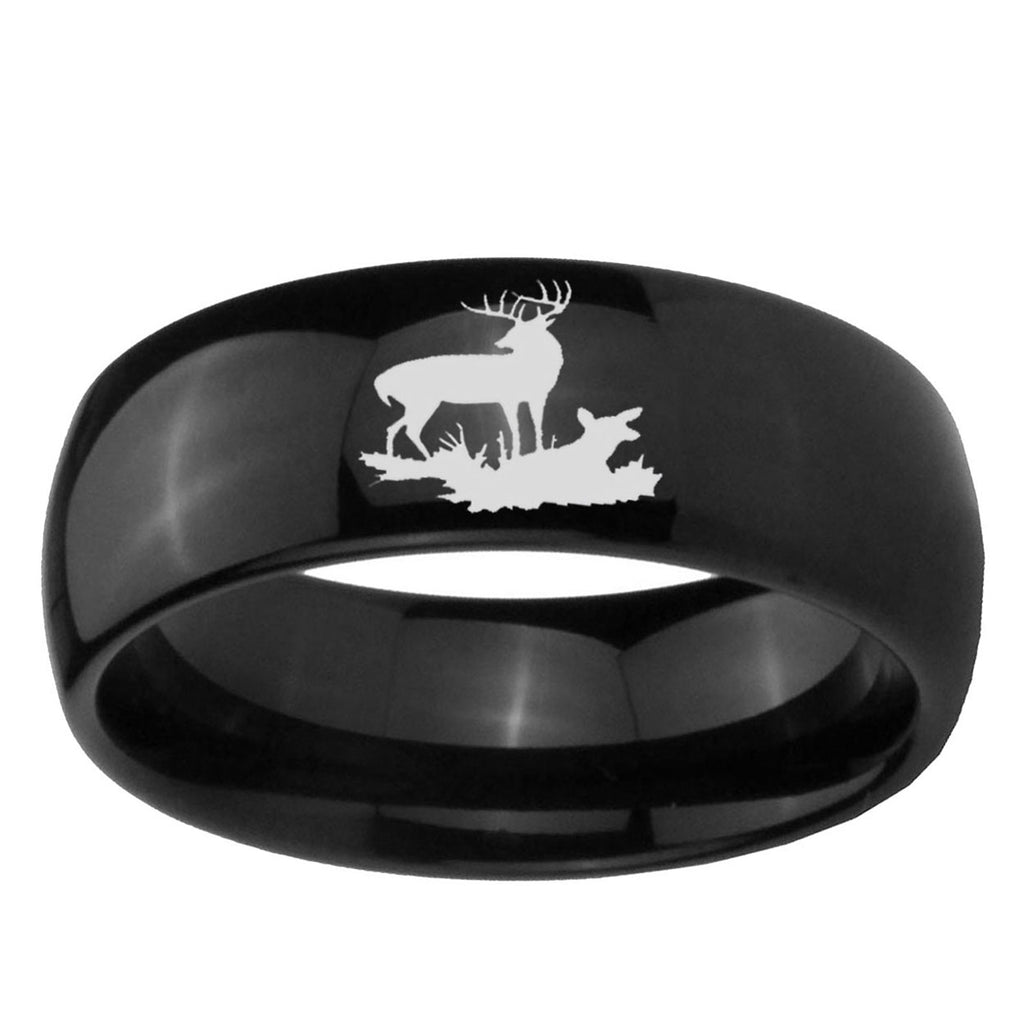 5mm Deer Hunting Dome Black Tungsten Wedding Band Mens