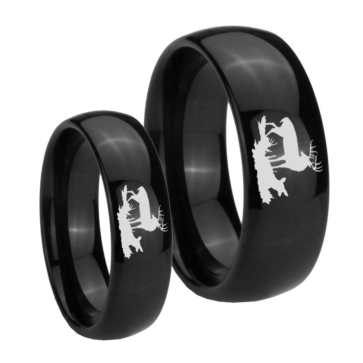 Deer Hunting Dome Black Tungsten Couples Ring Set