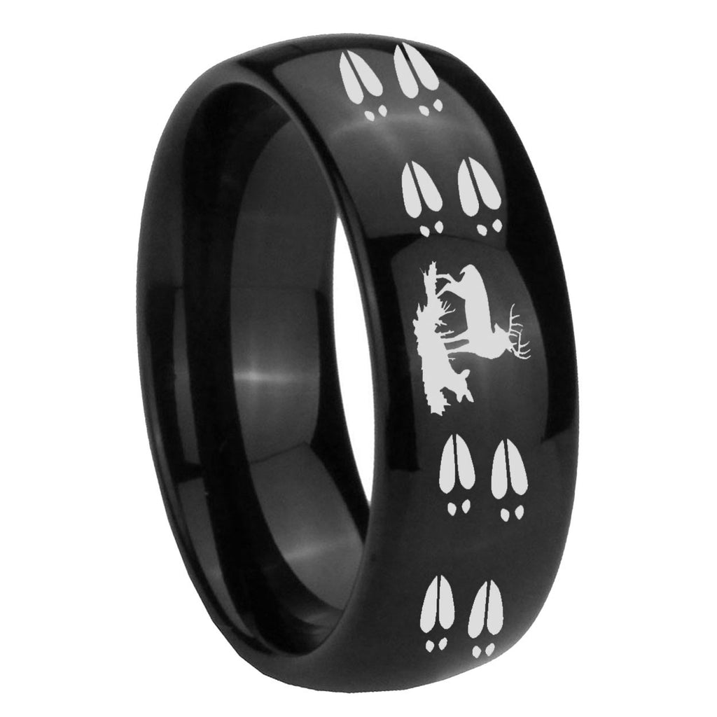 10mm Deer Hunting Tracks Dome Black Tungsten Carbide Personalized Ring