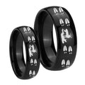 Deer Hunting Tracks Dome Black Tungsten Couples Ring Set