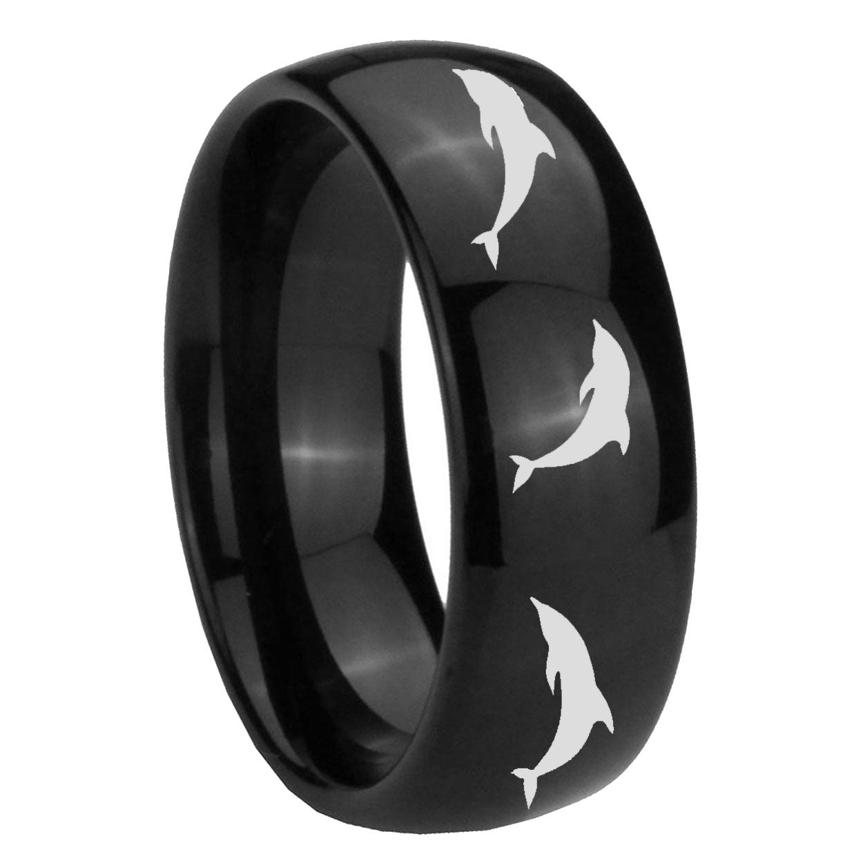10mm Dolphins Dome Black Tungsten Carbide Wedding Bands Ring