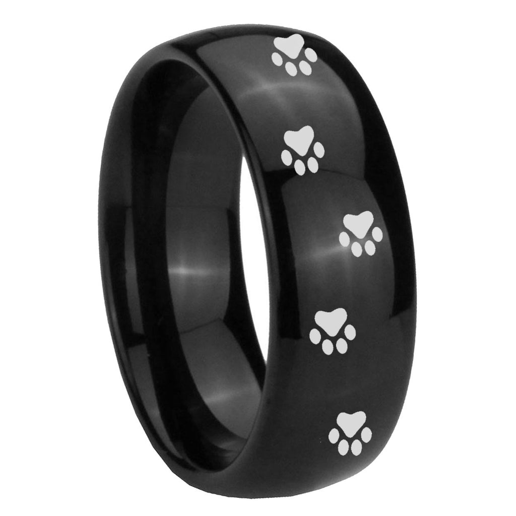 10mm Paw Print Dome Black Tungsten Carbide Men's Wedding Band