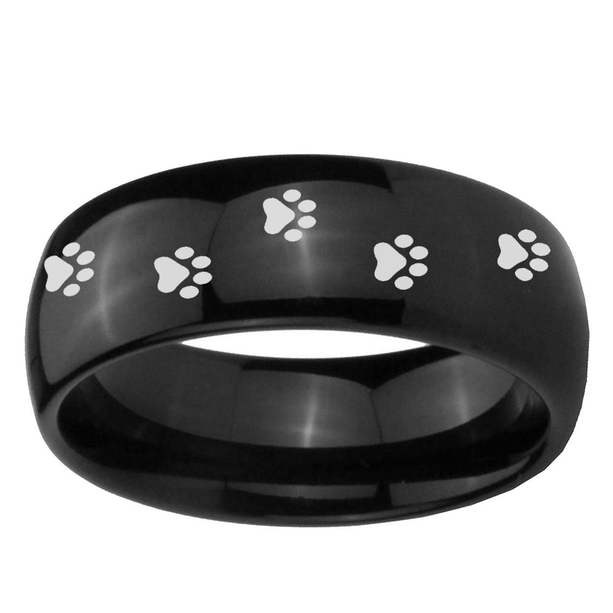 10mm Paw Print Dome Black Tungsten Ring