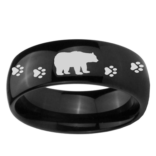 10mm Bear and Paw Dome Black Tungsten Ring