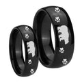 Bear and Paw Dome Black Tungsten His Hers Ring Set