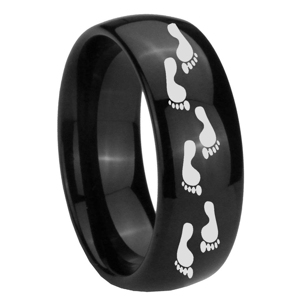 10mm Foot Print Dome Black Tungsten Carbide Wedding Band Ring