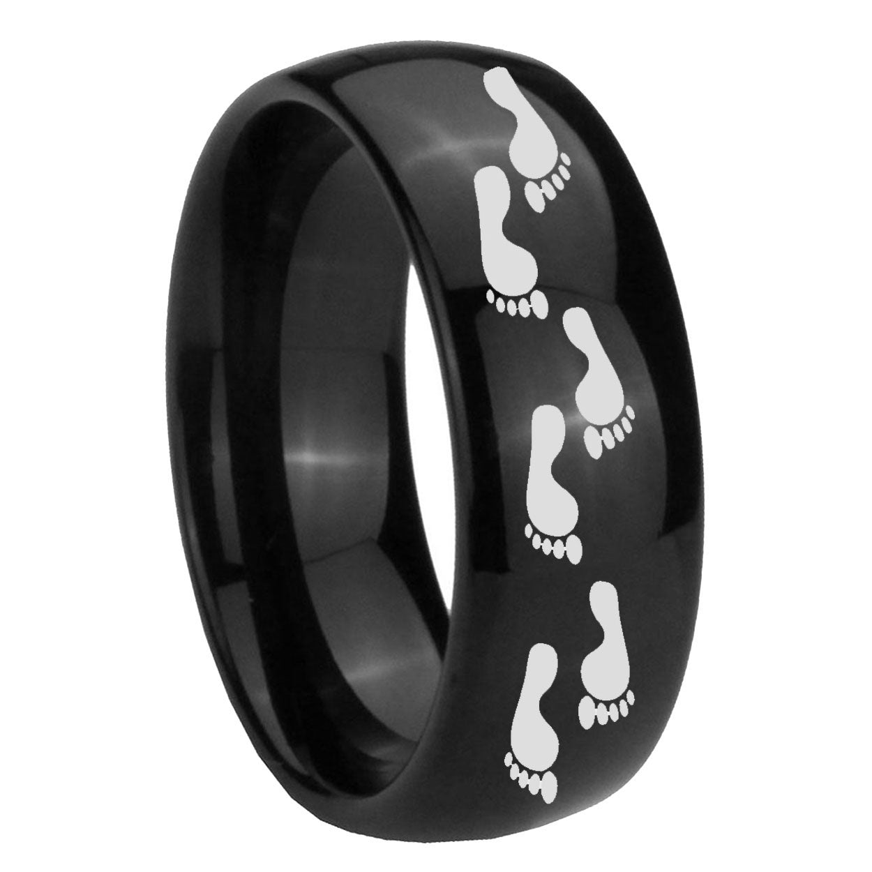 10mm Foot Print Dome Black Tungsten Carbide Wedding Band Ring