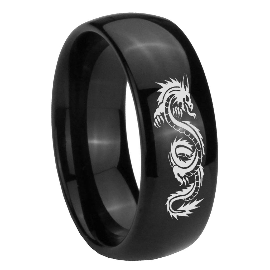 8mm Dragon Dome Black Tungsten Wedding Engraving Ring