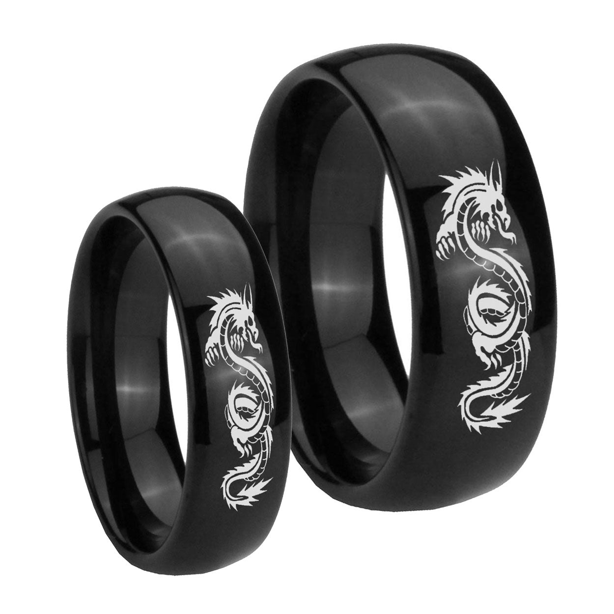 Dragon Dome Black Tungsten Couple Wedding Bands