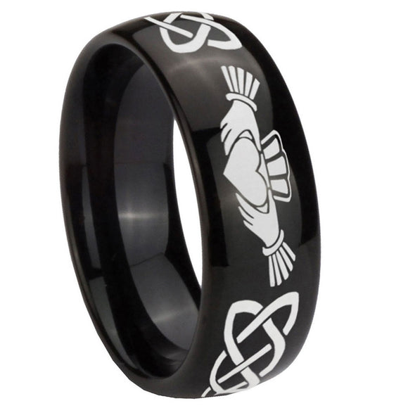 10mm-Irish-Claddagh-Dome-Black-Tungsten-Carbide-Mens-Wedding-Ring