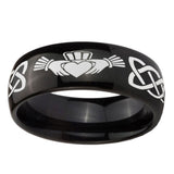 10mm-Irish-Claddagh-Dome-Black-Tungsten-Carbide-Mens-Wedding-Ring