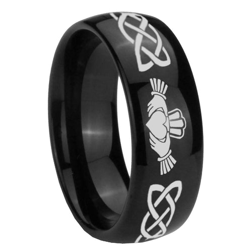 10mm Irish Claddagh Dome Black Tungsten Carbide Mens Wedding Ring