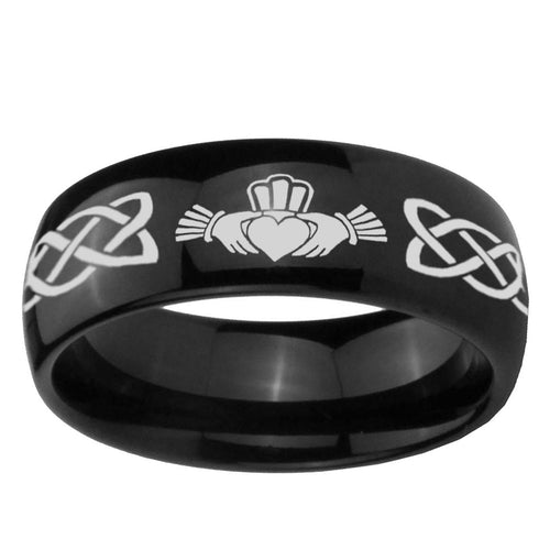 10mm Irish Claddagh Dome Black Tungsten Ring