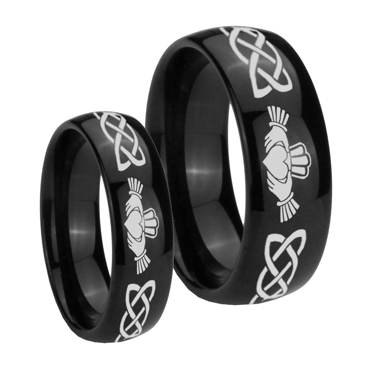 Irish Claddagh Dome Black Tungsten Couple Rings