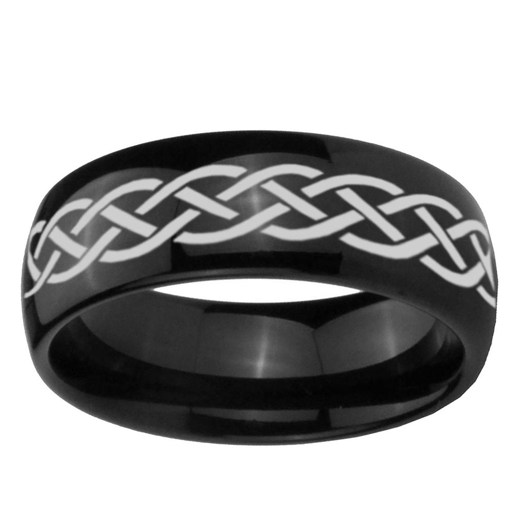 10mm Celtic Knot Dome Black Tungsten Ring