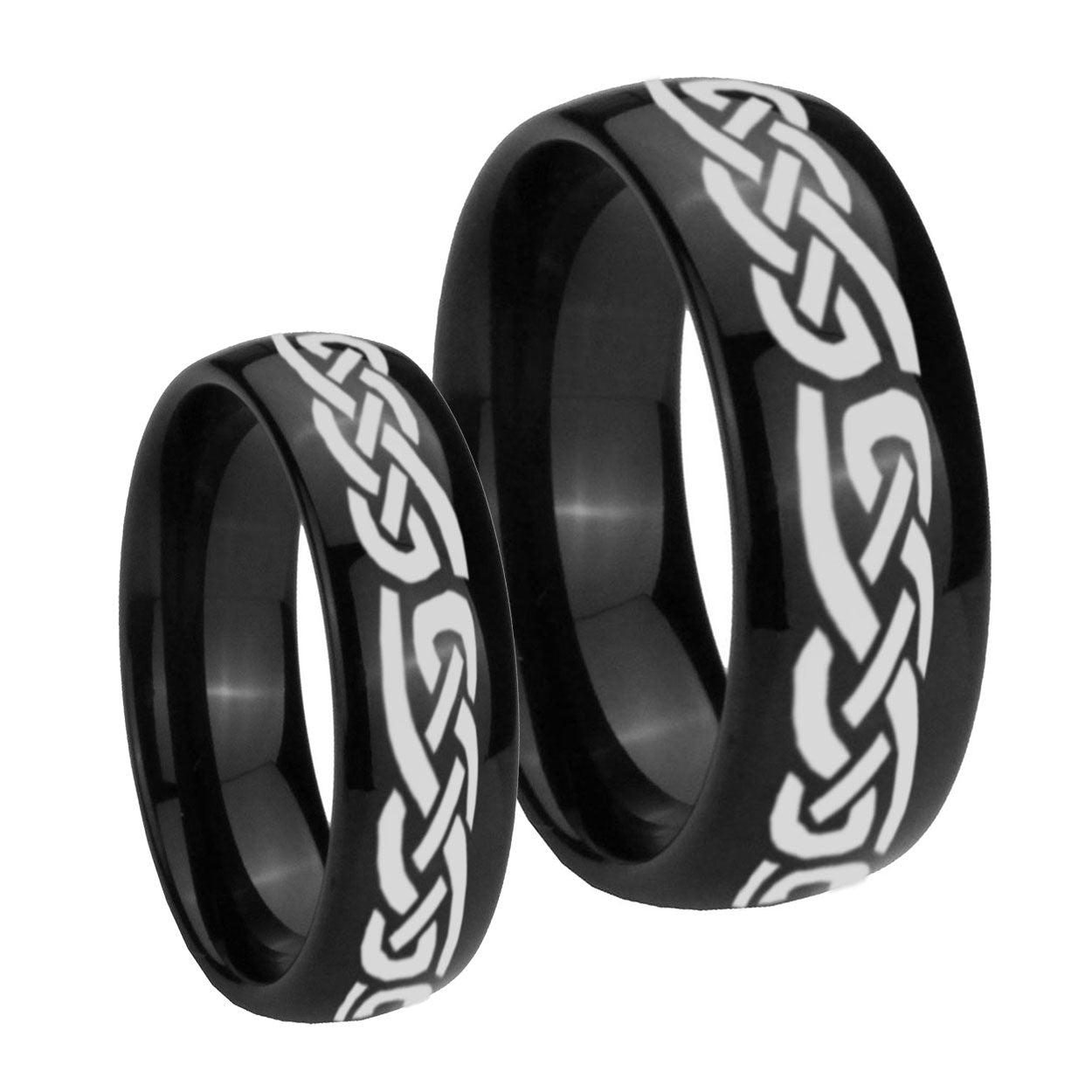 Celtic Knot Infinity Love Dome Black Tungsten Bridal Set Rings