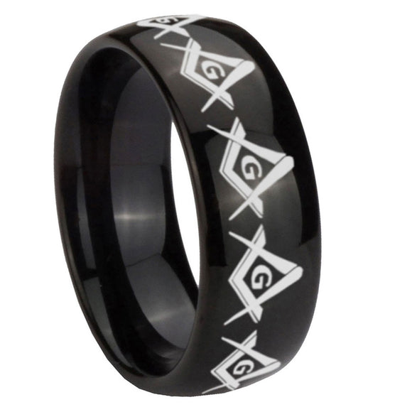 8mm-Masonic-Square-and-Compass-Dome-Black-Tungsten-Carbide-Mens-Anniversary-Ring