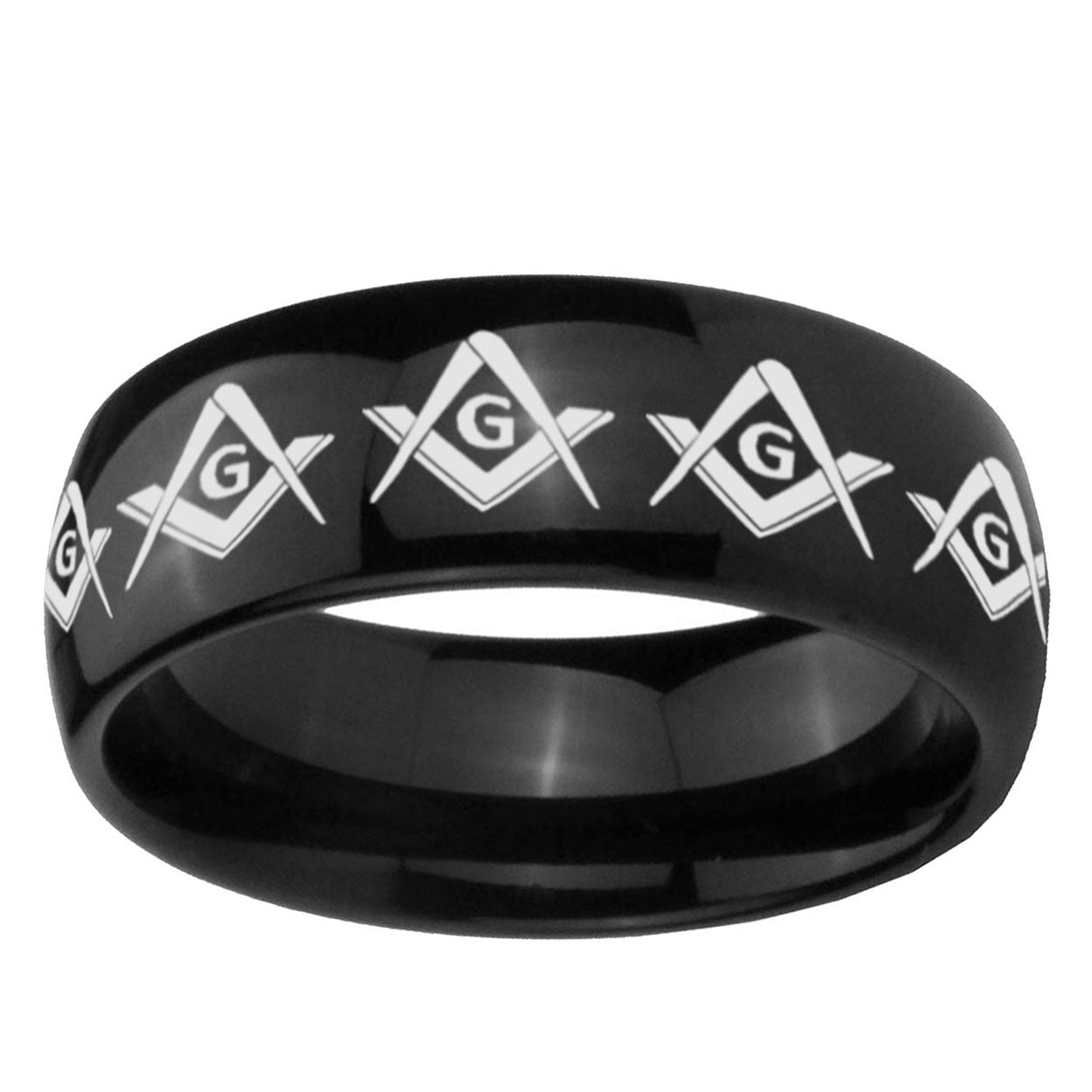 10mm Masonic Square and Compass Dome Black Tungsten Ring