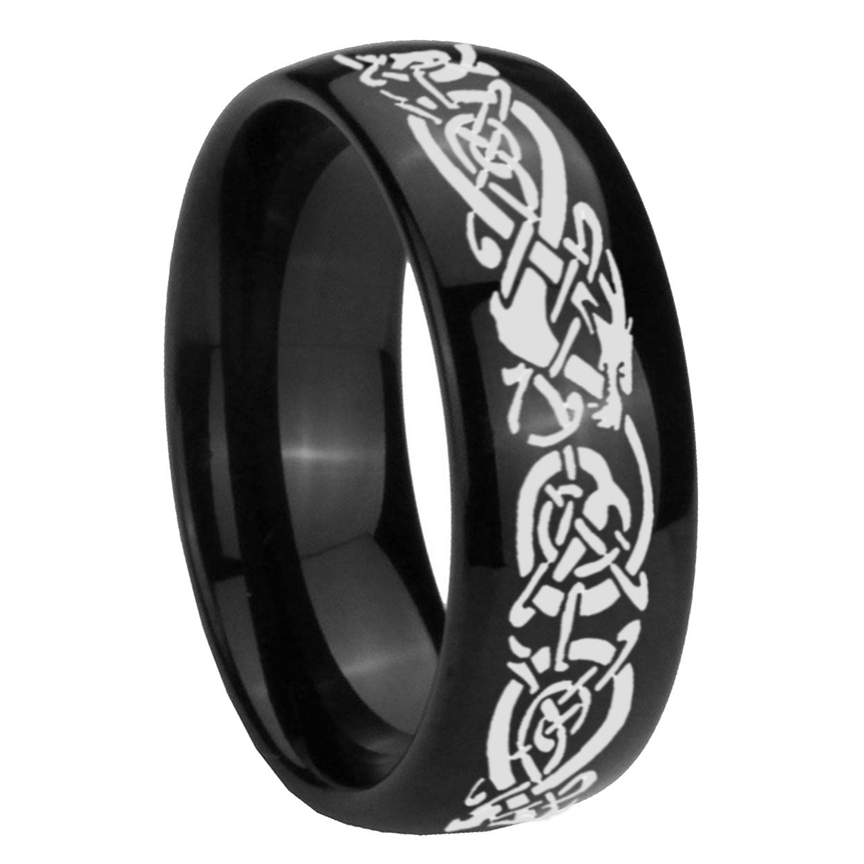 8mm Celtic Knot Dragon Dome Black Tungsten Wedding Band