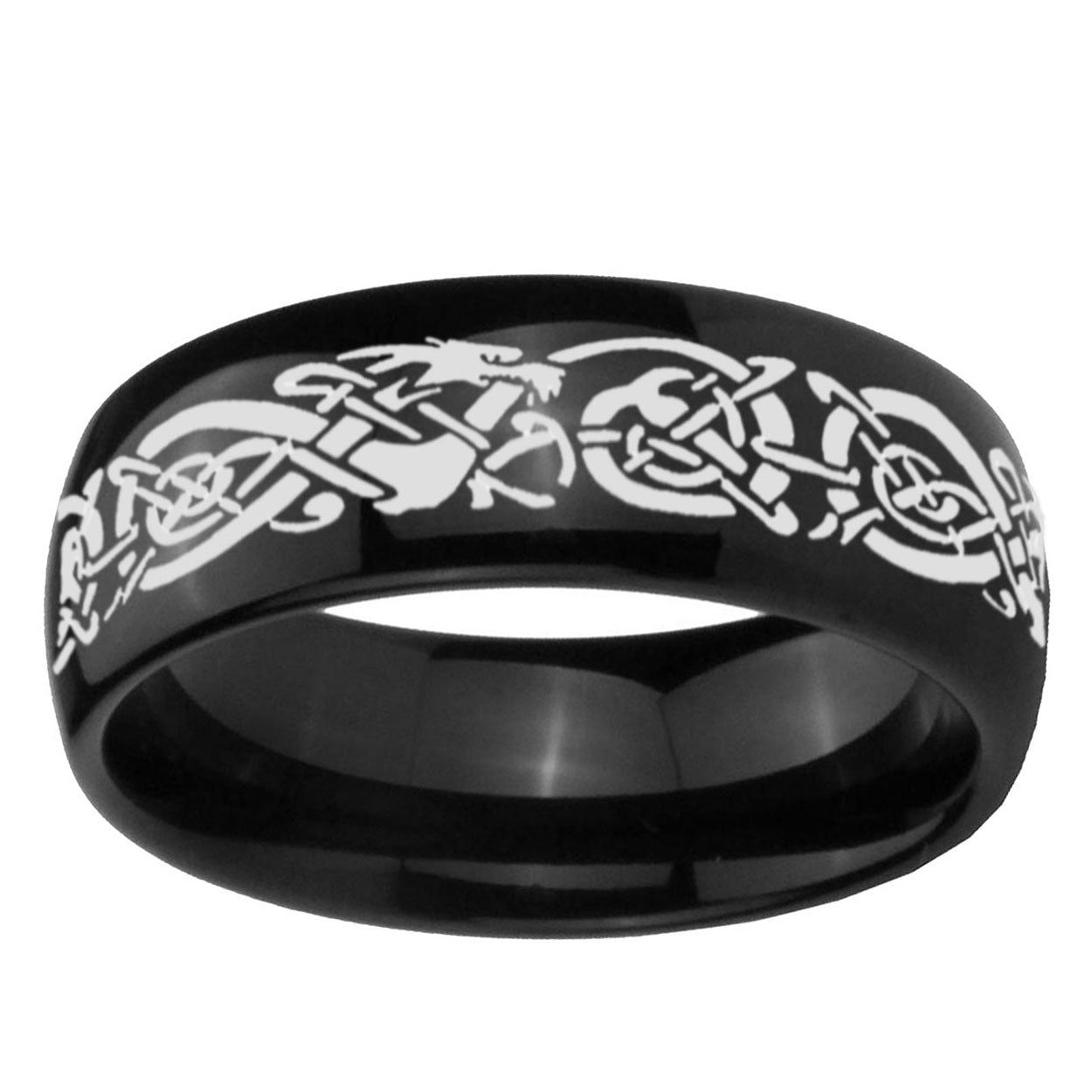 10mm Celtic Knot Dragon Dome Black Tungsten Ring