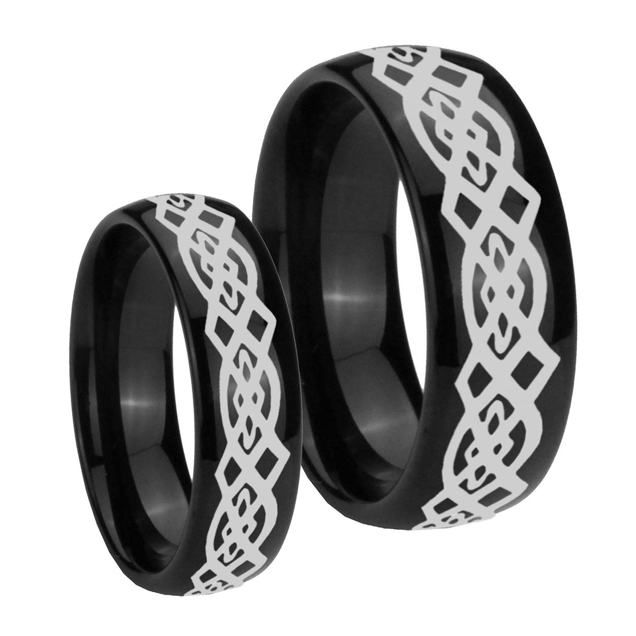 Celtic Knot Dome Black Tungsten Bridal Band Set