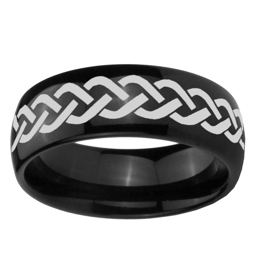 10mm Laser Celtic Knot Dome Black Tungsten Ring