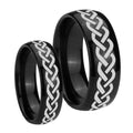 Laser Celtic Knot Dome Black Tungsten Mens Ring Set
