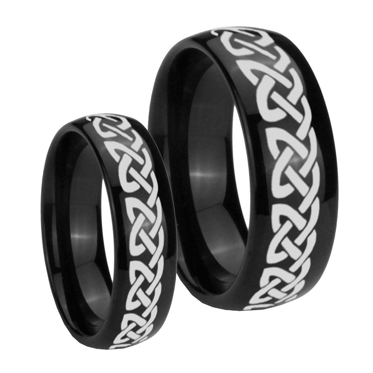 Celtic Knot Love Dome Black Tungsten Bridal Set Rings