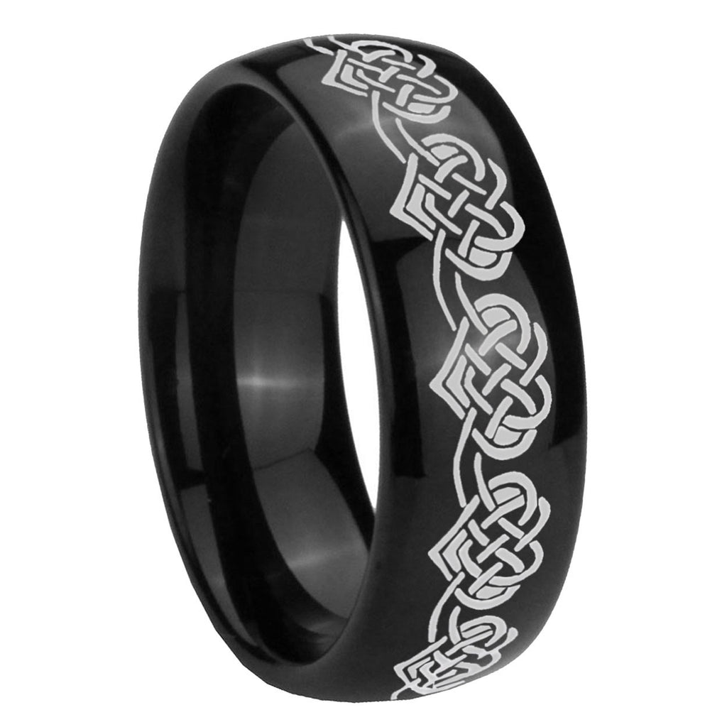 10mm Celtic Knot Heart Dome Black Tungsten Carbide Mens Anniversary Ring