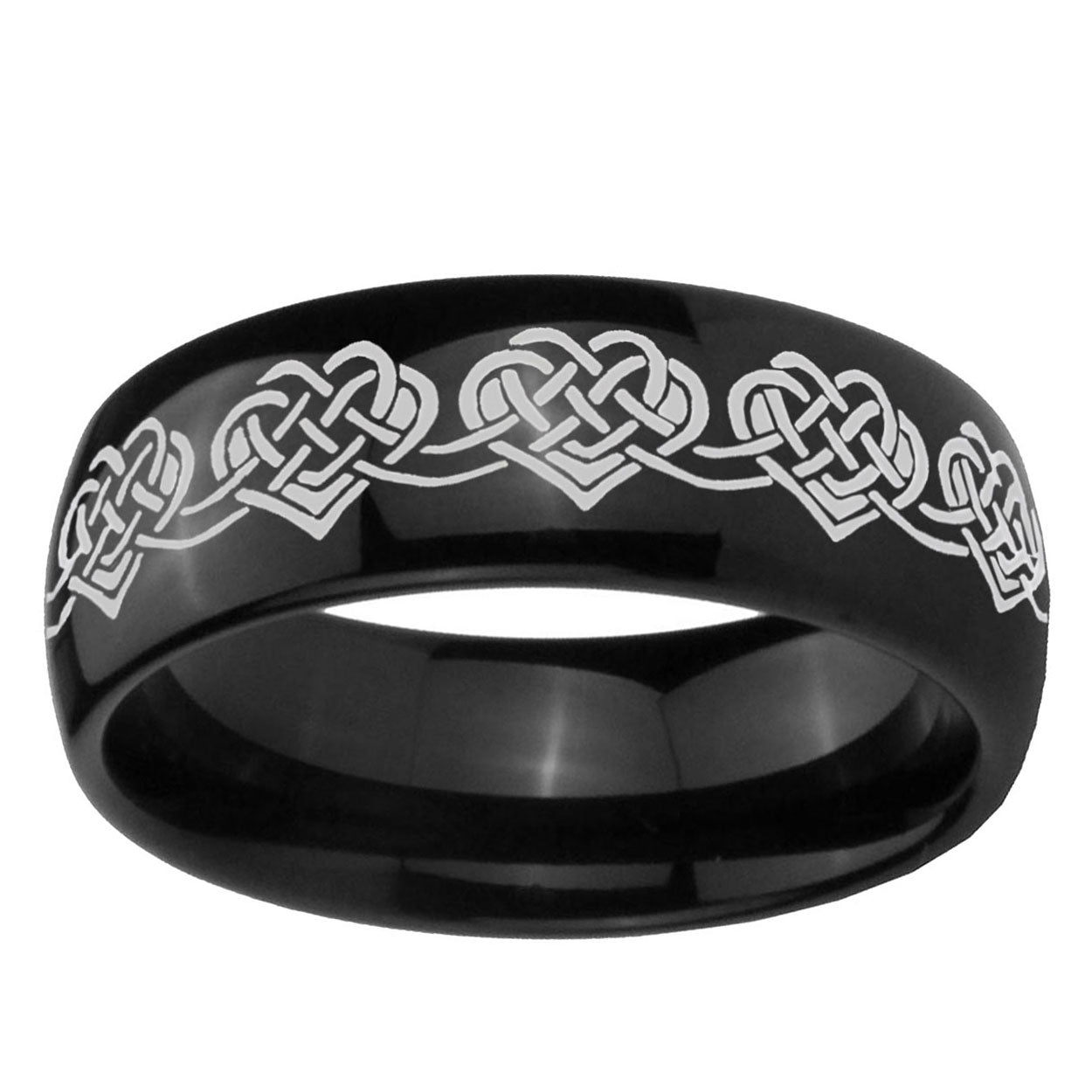 10mm Celtic Knot Heart Dome Black Tungsten Ring