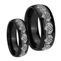 Celtic Knot Heart Dome Black Tungsten Promise Ring Set