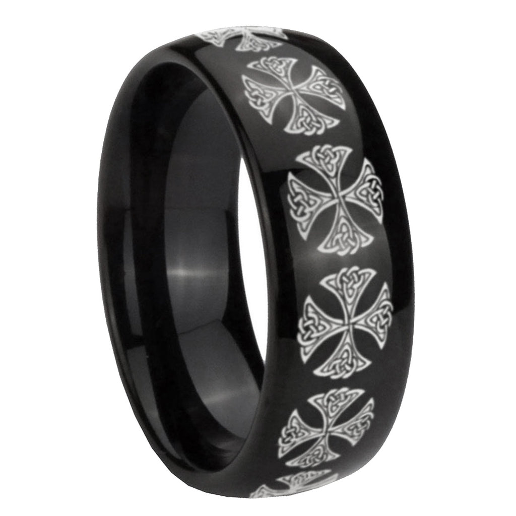 10mm Medieval Cross Dome Black Tungsten Carbide Mens Anniversary Ring