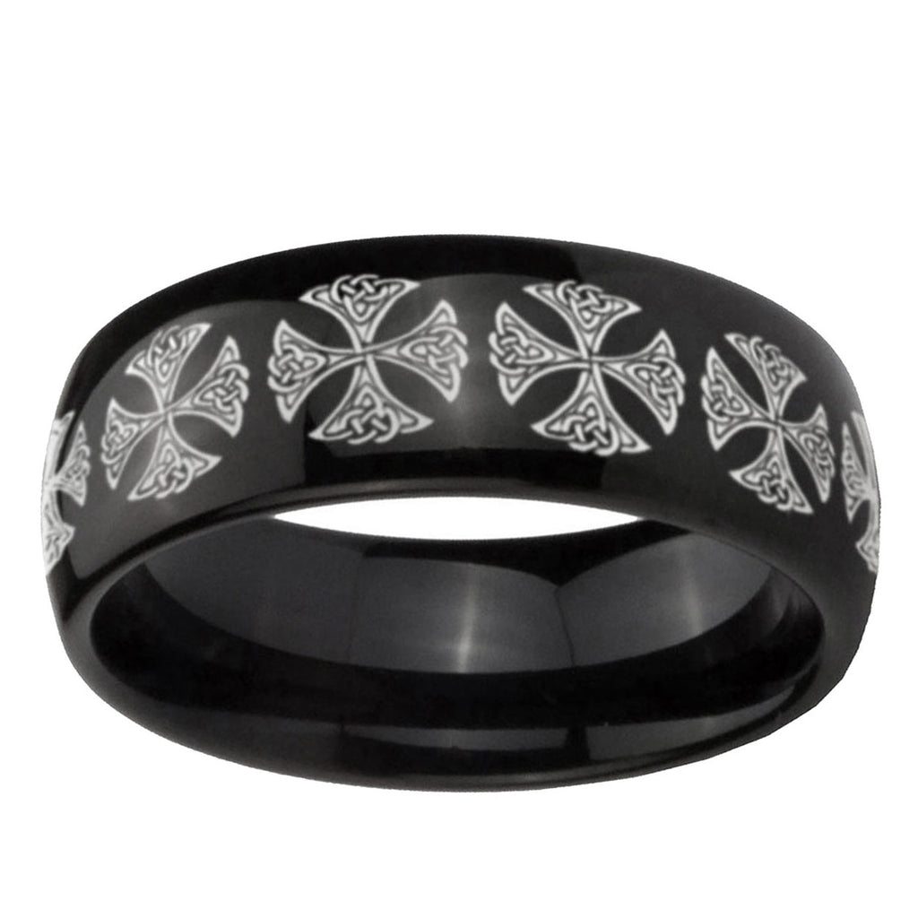 10mm Medieval Cross Dome Black Tungsten Ring