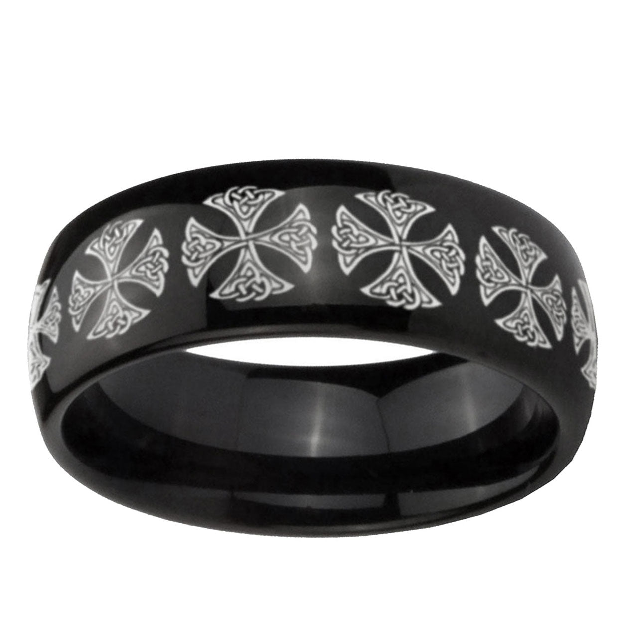 10mm Medieval Cross Dome Black Tungsten Ring