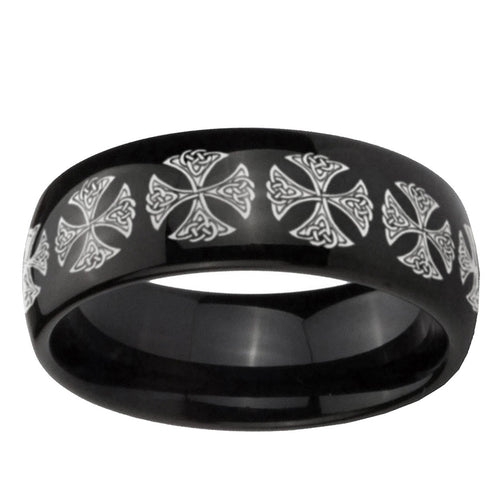 10mm Medieval Cross Dome Black Tungsten Ring