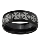 5, 8mm Medieval Cross Dome Black Tungsten Ring