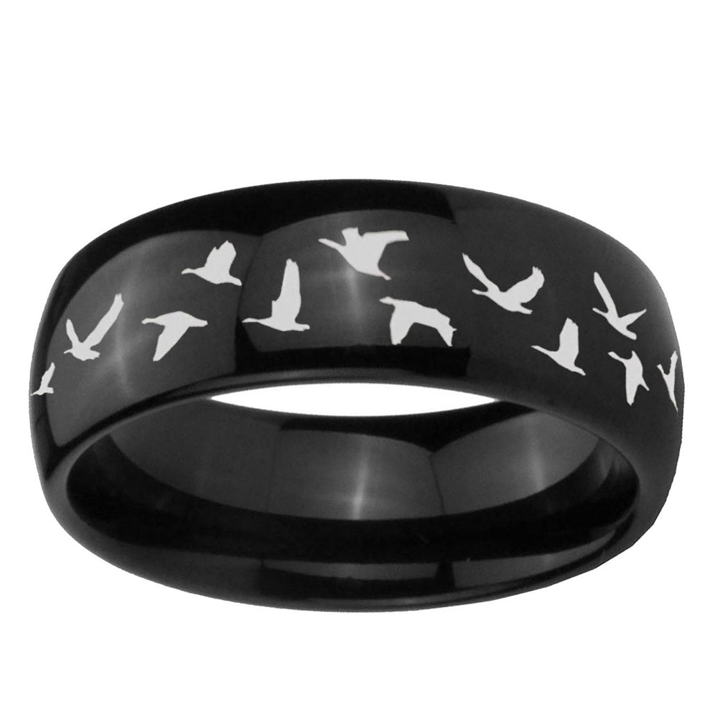 10mm Flying Geese Hunting Dome Black Tungsten Ring