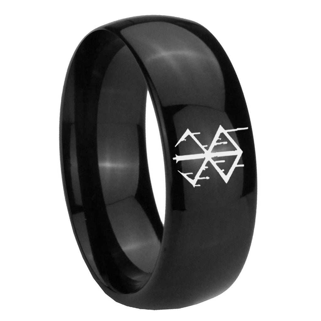 8mm Stigma Sangrando Berserk Inspired Dome Polish Black Mens Engraved Ring